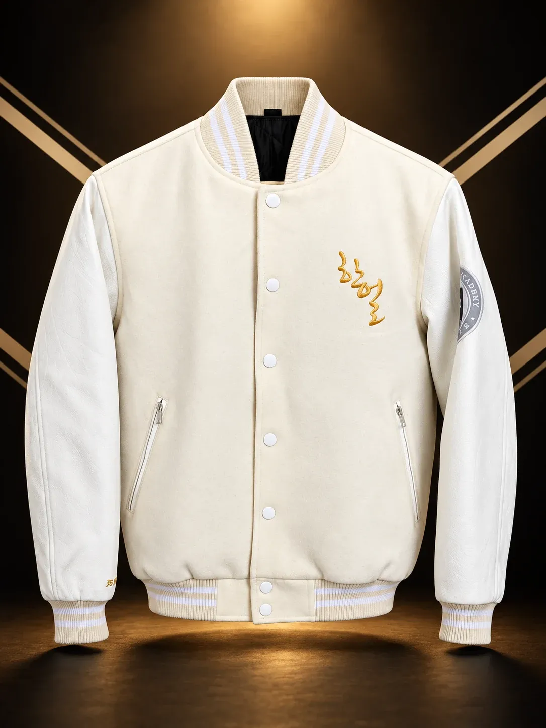 Casaca en blanco/crema y dorado, botones