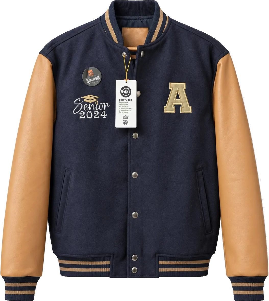 Casaca navy con mangas camel, parche A y bordado Senior 2024